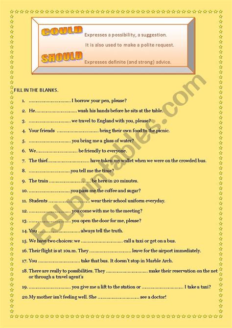 Could Or Should Esl Worksheet By Plemos