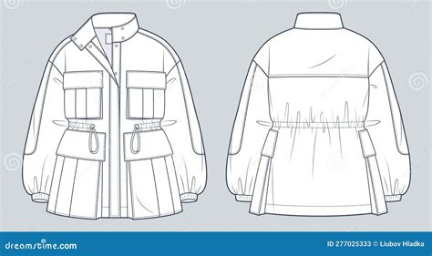 Unisex Parka Jacket Technical Fashion Illustration Drawstring Jacket Coat Fashion Flat