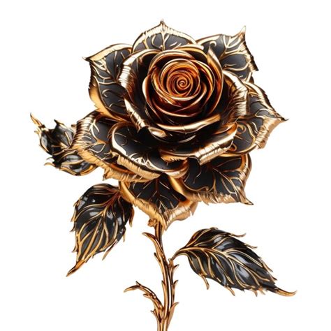 Premium AI Image A Black And Gold Rose With Gold Leaves