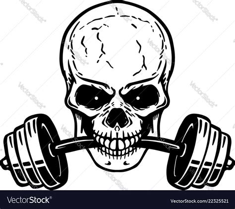 Skull With Barbell In Teeth Design Element Vector Image