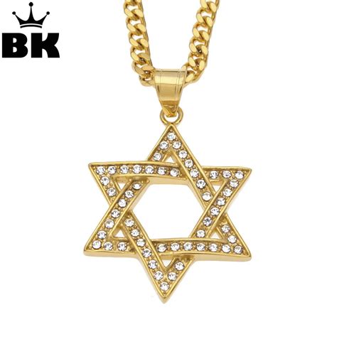 Star Of David Pendant Necklace Stainless Steel Men Necklace Iced Out