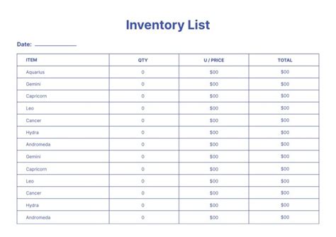 edit    simple inventory checklist template