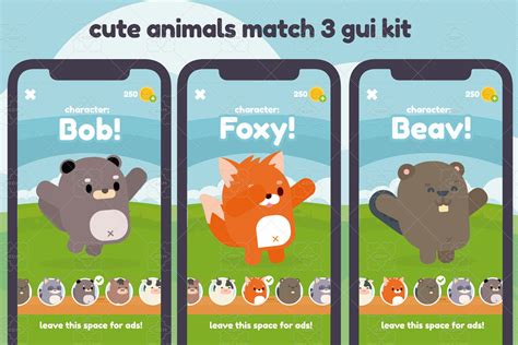 Artstation Cute Animals Match 3 Game Gui Assets Game Assets