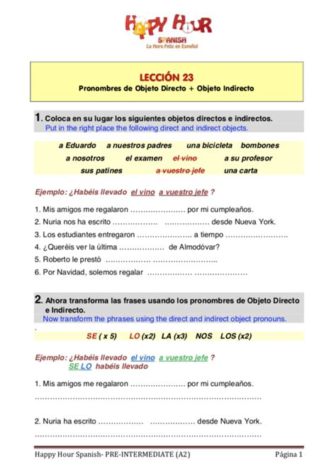 Worksheet 4 7 Direct Object Pronouns