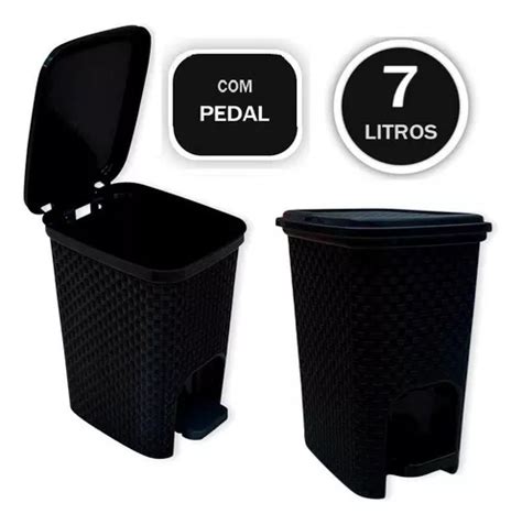 Lixeira Trama Rattan Pedal Preta Lixo 7 Litros Parcelamento