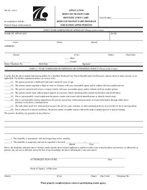 Fillable Online Application Reduced Transit Fare Identification Card