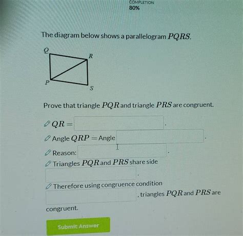 Solved Completion 80 The Diagram Below Shows A Parallelogram Pqrs Prove That Triangle Pqr An