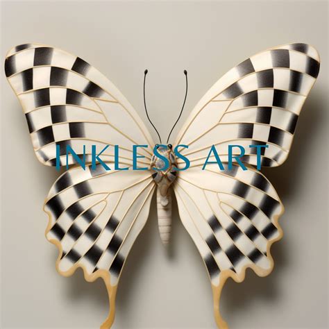 Elegant Butterfly Courtly Checkered Check Painting Printable Digital