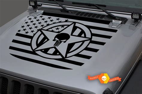 Jeep 2018 2021 Gladiator Wrangler Jl Jlu Jt Hood Skull Punisher Army