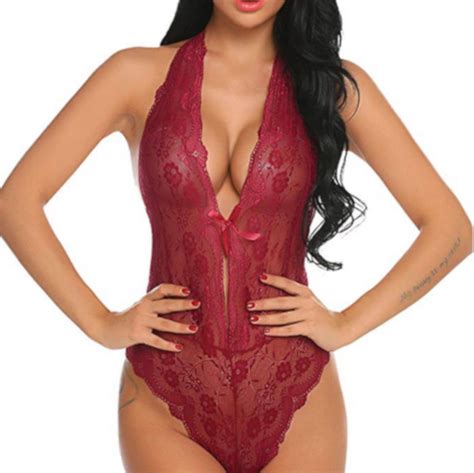 Red Wine Backless Bow Lace Bodysuit Women S Intimates Edgy Couture