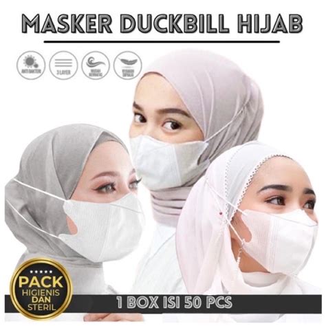 Jual MASKER DUCKBILL HIJAB HEADLOOP DUCKBILL HIJAB 50pcs Shopee