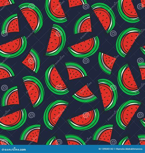 Watermelon Seamless Pattern Hand Drawn Fresh Berry Vector Sketch