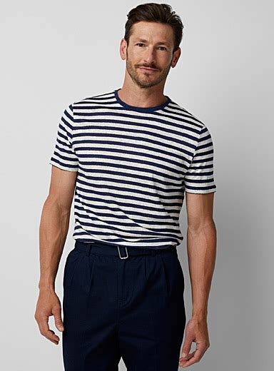 Striped Pure European Flax™ Linen Jersey T Shirt Le 31 Shop Mens