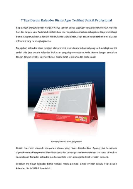 7 Tips Desain Kalender Bisnis Agar Terlihat Unik And Profesional Pdf