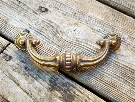 Vintage Mid Century Modern Antiqued Brass Stationary Drawer Pull Handles - Magical Beans Home