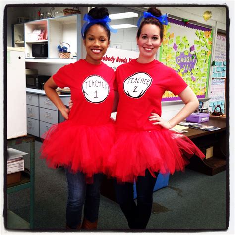 Teacher 1 And Teacher 2 Thing 1 And Thing 2 Costumes For Dr Seuss Birthday Read Across America