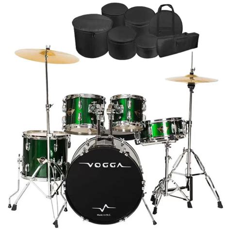 Bateria Acústica Vogga Bumbo 22 Vpd924 Verde Kit Capa Submarino