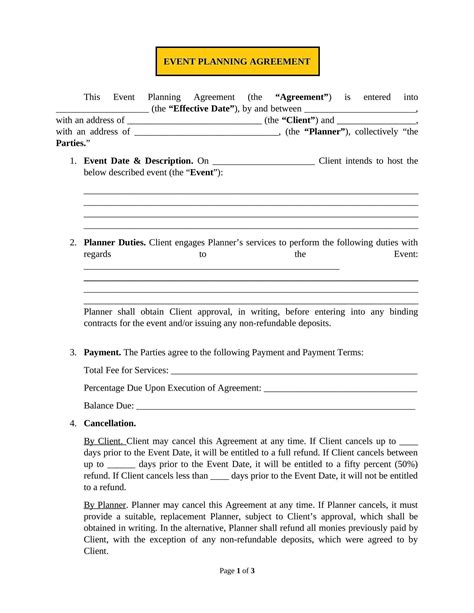 Editable Event Planner Contract Template Event Planner Agreement Simple