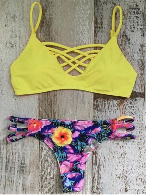 14 OFF 2022 Criss Cross Cami Floral Bikini Set In COLORMIX ZAFUL