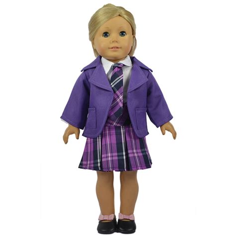 Hot Sale 3in 1 Set American Girl Doll Clothes of Purple School Uniform ...