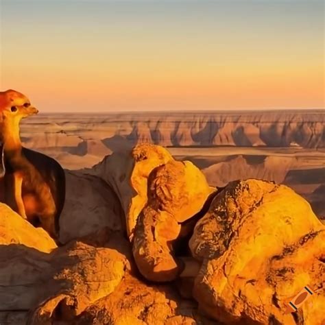 Pachycephalosaurus Couple On Rocky Outcrop With Badlands Landscape At