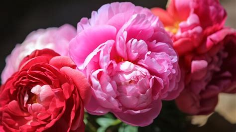 Premium AI Image | A bouquet of pink peonies with a red stripe.