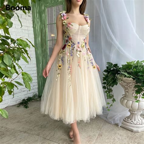 Prom Dresses Tea Length Dress Floral Tulle Tea Length Dress Tulle