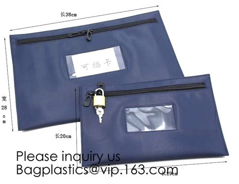 Portable Bank Bag Zipper Leather Security Deposit Bag With Name Card