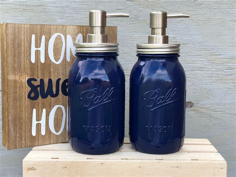 Lotion And Soap Dispenser Mason Jar Set Navy Blue Etsy