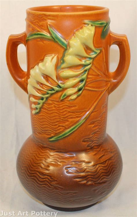 Roseville Pottery Freesia Brown Vase 126 10 From Just Art Pottery