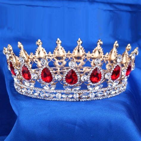 Ulike2 King Queen Crown Red Ruby Stone Sapphire Tiaras Gold Silver Plated Hair Jewelry 1