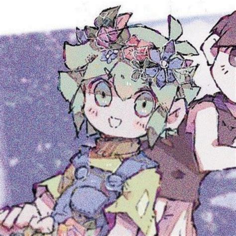 Two Anime Characters Are Sitting Next To Each Other With Flowers On