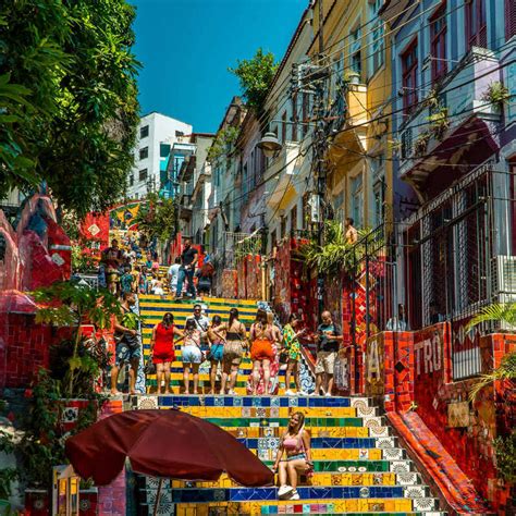 Tourists Taking Pictures Up And Down Escadaria Selaron A Famous