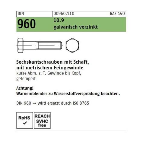 Din Sechskantschraube Mit Schaft Feingewinde