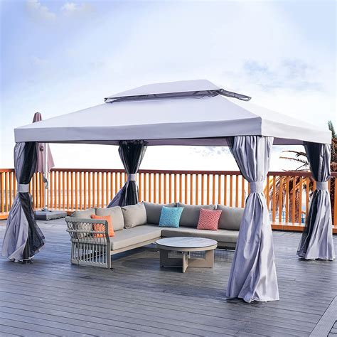 Outsunny Garden Hardtop Gazebo Patio Backyard with Screened Curtain ...