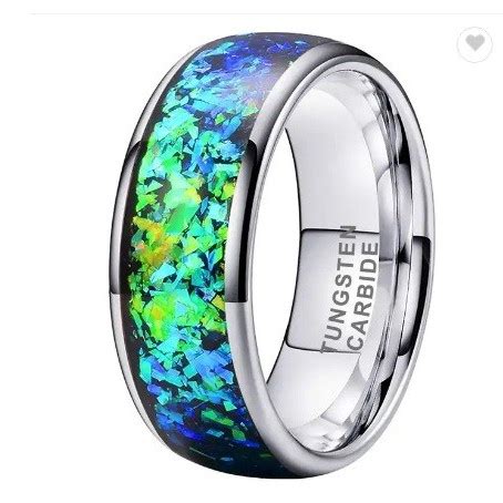 Jual Cincin Original Tungsten Carbide 8mm Hammered Galaxy Opal Inlay