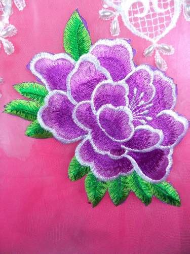 Purple Flower Embroidered Iron On Applique