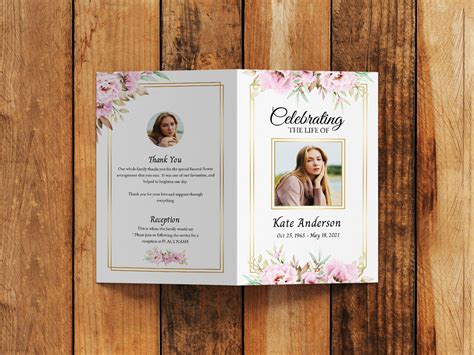 Pink Floral Funeral Program Template For Women Celebrating The Life Of