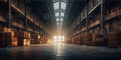 Generative AI, Warehouse interior with LED lighting, industry building