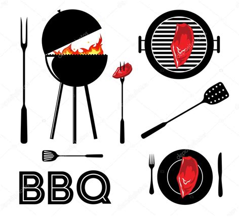 Vintage Cartoon Barbecue Party Tool Set Bbq — Stock Vector © Sztufi