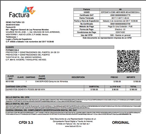 Ejemplo De Factura Por Consumo De Alimentos Edifactmx