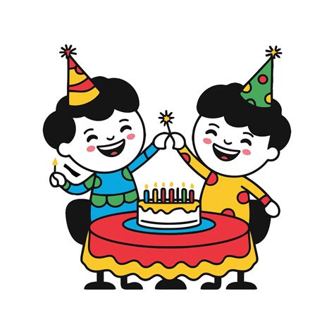 Two children celebrating their birthday with candles 52986309 Vector