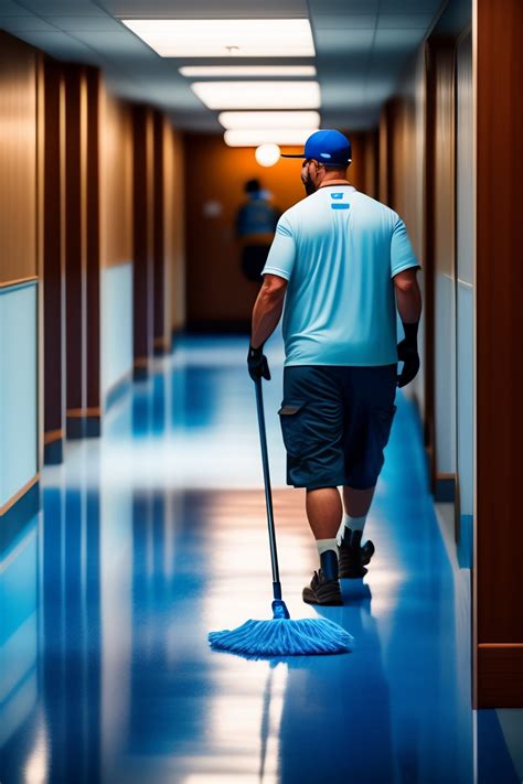 Lexica White Male Janitor Mopping School Hallway Floor Thick Build