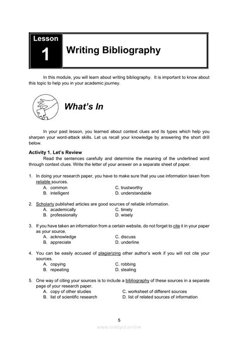 English 8 Module 2 Writing Bibliography Grade 8 Modules