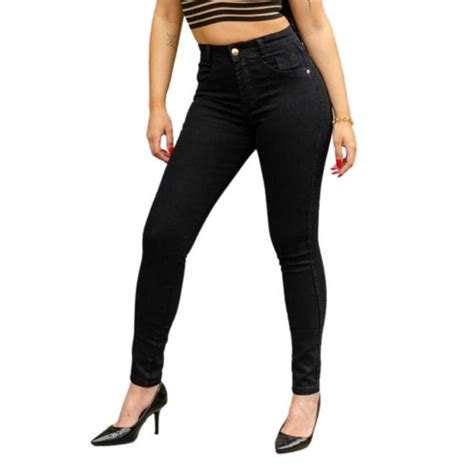 Cal A Jeans Preta Feminina Cintura Alta Levanta Bumbum Skinny Hot Pants