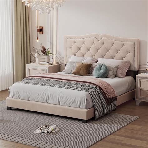 Amazon Merax Upholstered Platform Bed Queen Size Velvet Fabric