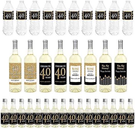 Big Dot Of Happiness Adult 40th Birthday Gold Mini Wine Bottle Labels Wine