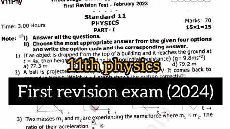 11th Physics First Revision Exam Question Paper 2024 Model Question