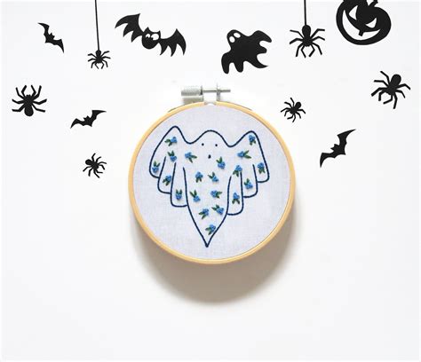 Halloween Decor Hand Embroidery Pattern PDF Beginner Ghost Etsy