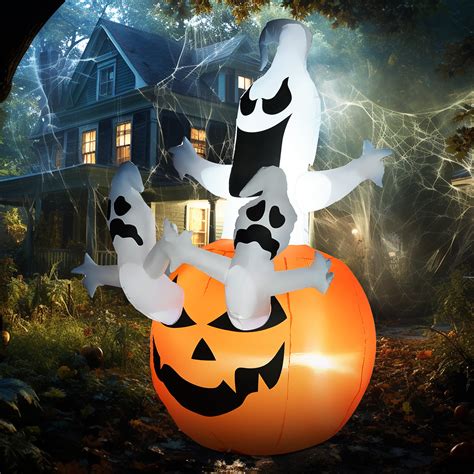 Homcom 6 Halloween Outdoor Inflatables Jack O Lantern Pumpkin Ghosts With Led Waterproof